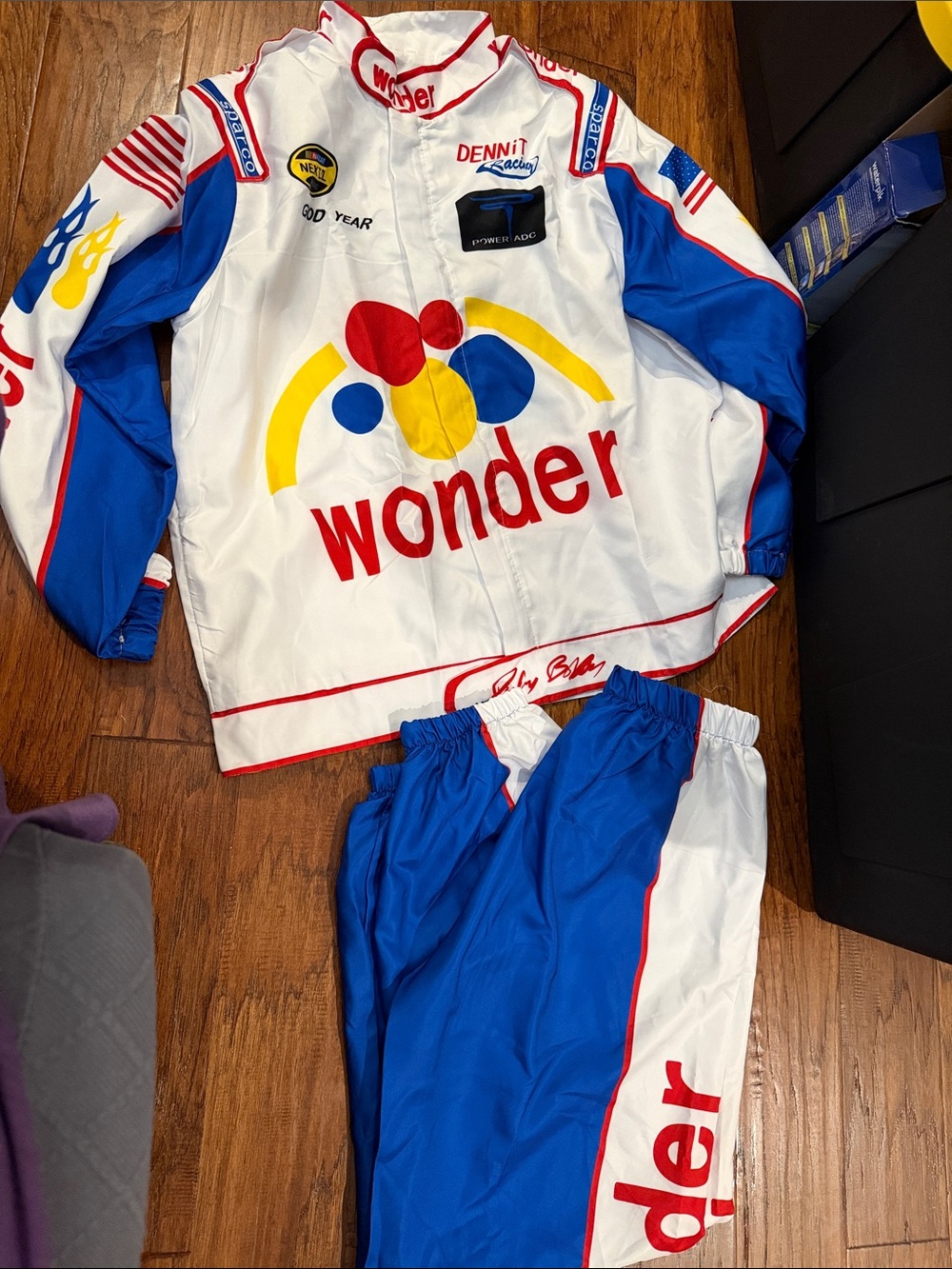 Wonder Men’s Racing-Style Blue and White Track Pants